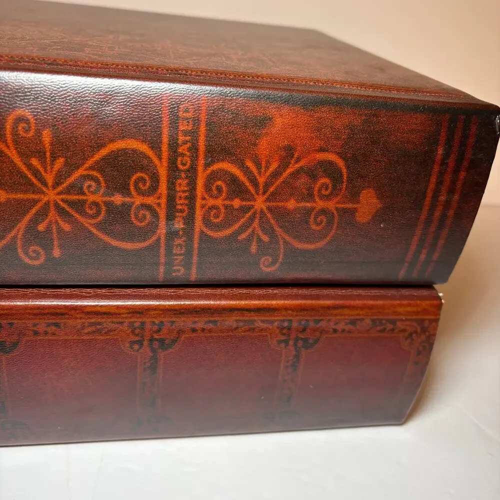 Lot 2 Vintage Aged Book Faux Leather Hidden Safe Stash Boxes Storage Compartment